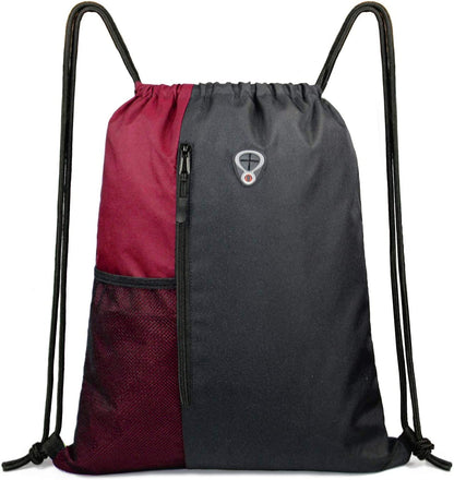 Drawstring Backpack Sports Gym Bag for Women Men Children Large Size with Zipper and Water Bottle Mesh Pockets