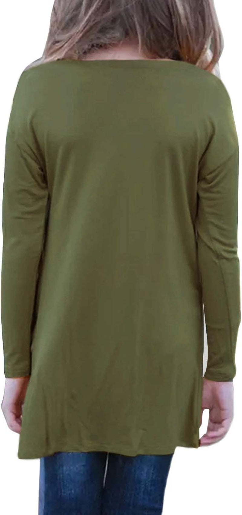 Girls Casual Tunic Tops Knot Front Long Sleeve Loose Soft Blouse T-Shirt Size 4-13