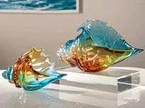 Glass Nautilus Conch, Hand Blown Seashell Art Glass Figurines, Multicolor Glass Sculpture Beautiful Glass Home Decor, Crystal Glass Paperweight